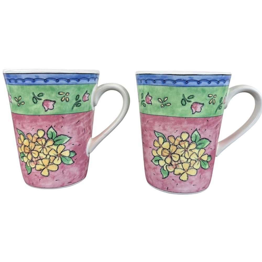 PAIR (2) Watercolors by Sango Blueberry‎ Sky Coffee Mugs 4 1/4" Tall